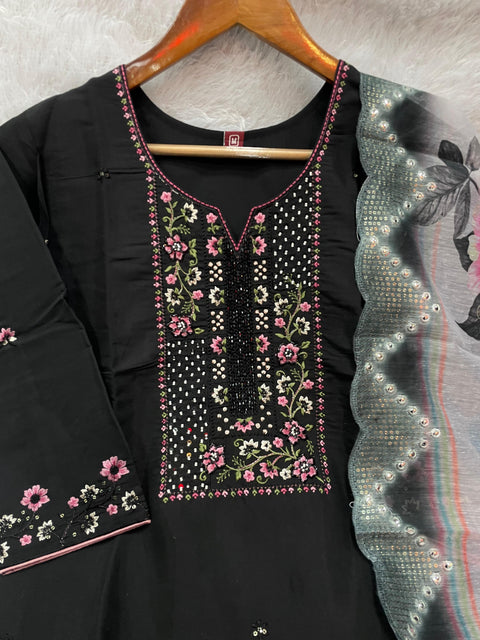 New Beautiful Multi Embroidery Thread With Hand Work Roman Silk Dress