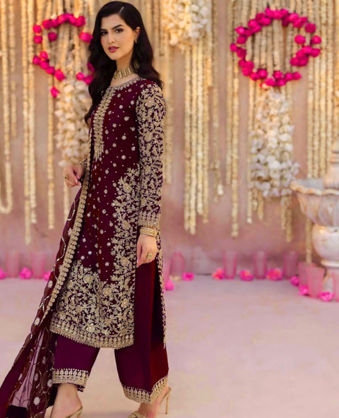 New Designer Party Wear Look Top-Plazzo and Dupatta With Heavy Embroidery Work