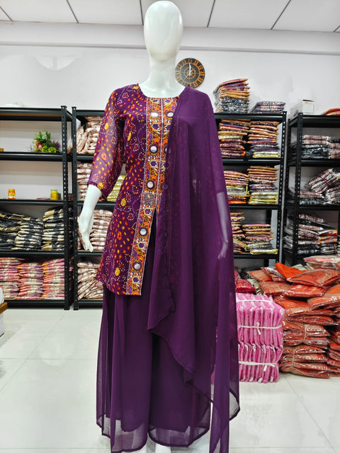 New Beautiful Purple And Pink Bandhani Printed Plazo set