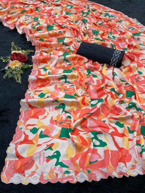 New classy look with this spectacular Satin silk saree.