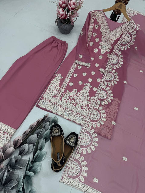 New HEAVY FUAX GEORGEET EMBROIDERY SEQUENCES DESIGNER PARTY WEAR SUIT