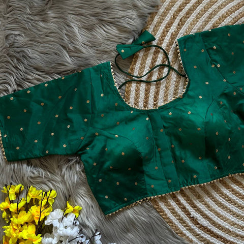 Trendy Readymade Blouse Soft Silk With Golden Butti