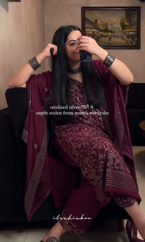 New FAUX GEORGETTE SEQUENCE EMBROIDERED WORK TOP AND PENT WITH DUPATTA