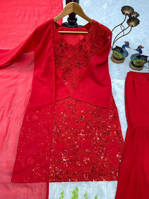 NEW Designer Party Wear Top  And  Plazo With  Duppata