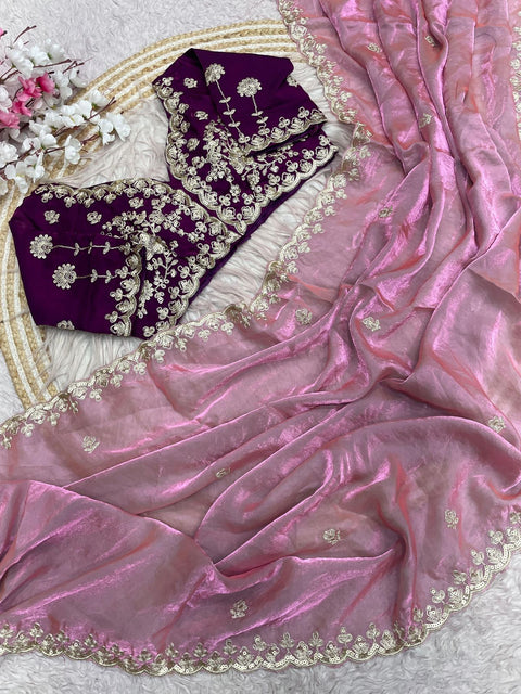 New Coding Embroidery work with Cutwork BorderFendy Satin Silk saree