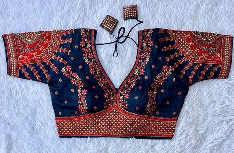 New Beautiful Copper Jari With 4 Sequence Heavy Embroidery Work Blouse