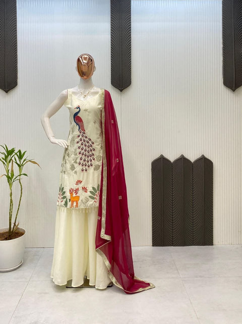 New Premium Heavy Embroidered  Work Nesral france crap SilkCotton Inner Kurti