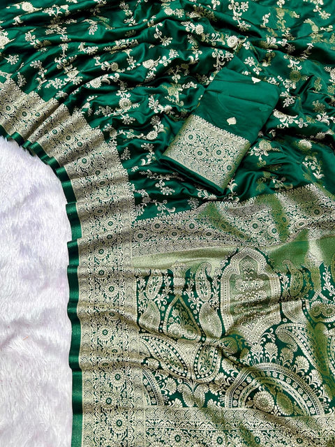 NEW ARRIVALS Pure Soft Banarasi Sartin Silk Saree With Rich Zari Wooven Pallu Pairs With Heavy Wooven Border