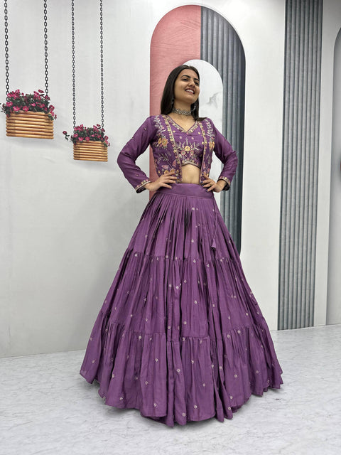 New Launching Festival Special Crop Top Embroidery Thread and Sequence Work lehenga