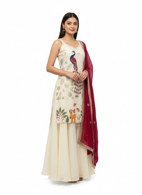 New Premium Heavy Embroidered  Work Nesral france crap SilkCotton Inner Kurti