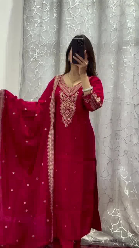 New Havy pure chinon With  embroidery coding dori work pair Suit Set