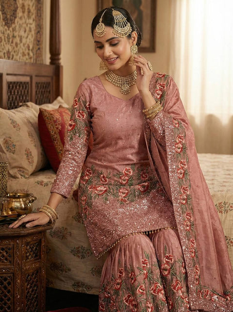 New Pure Fendy Silk With Heavy Embroidery Sequence Work Top-Bottom And Dupatta Set