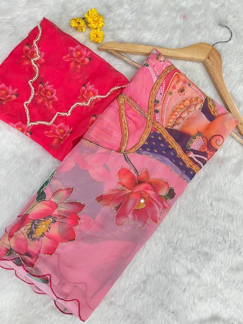 New Beautiful handcrafted Soft pure Georgette handwork sarees