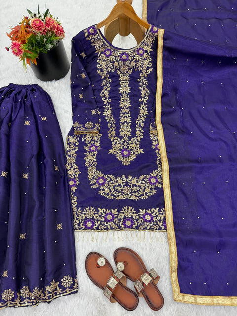 New Designer Collection In GMY SILK With Heavy Embroidery Sequence Work Top-Bottom And Dupatta Set