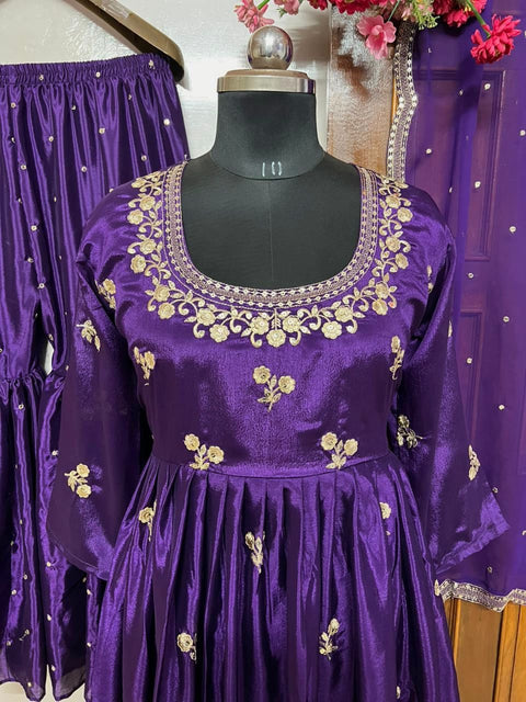 New Presents Royal Purple colorelegance with Kediya style Chinon Silk Sharara set