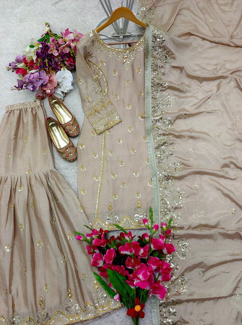New Cinon Top-Sarara and Dupatta Set Fully Stitched Ready To Wear