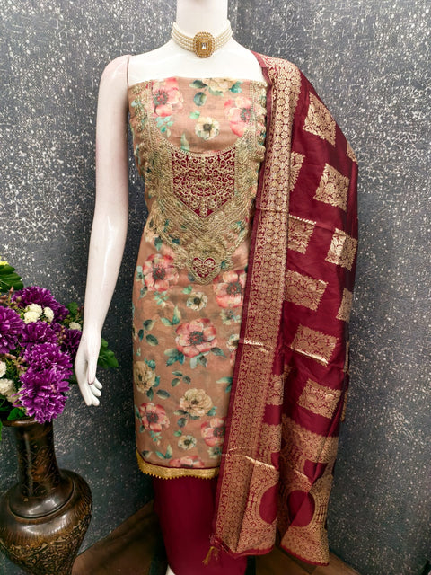 New modal chanderi print with coding work Exclusive Dress Material Suit