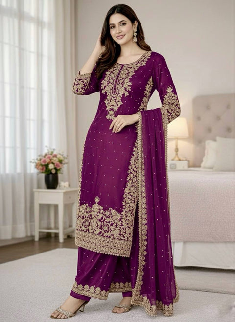 New Designer Collection In GMY SILK With Heavy Embroidery Coding Sequence Work Top-Bottom And Dupatta Set