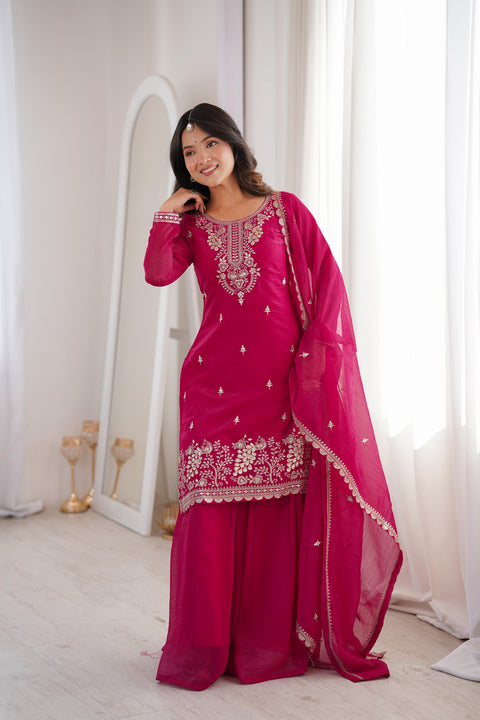New Premium PURE SOFT CRUNCHY SILK FABRIC TOP,SHARARA WITH DUPATTA SET