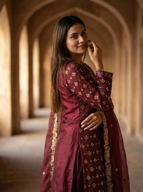 New Designer Collection In GMY SILK With Heavy Embroidery Sequence Work Top-Bottom And Dupatta Set