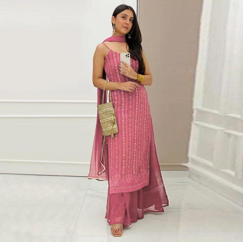 New Beautiful suit sets in Embellishedgeorgette suit set Top pent with dupatta