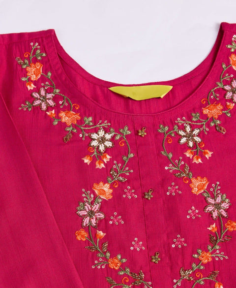 New Pink Viscose Silk Floral Embroidered Kurta Set