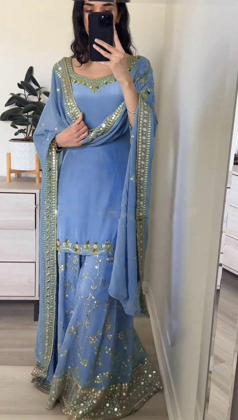 New Designer Party Wear Look Top-Plazzo and Dupatta