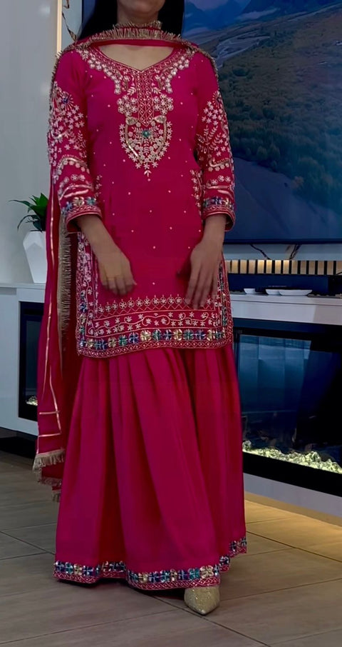 New Heavy Chinon With Heavy  Embroidery Sequence*  Work With Full Sleeve With Latkan Dori