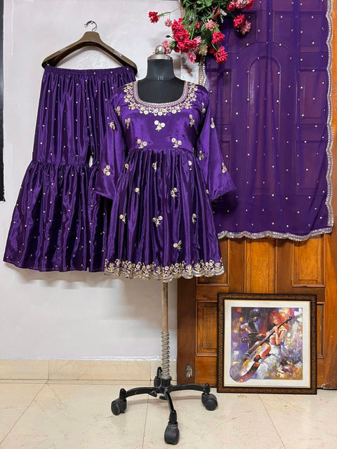 New Presents Royal Purple colorelegance with Kediya style Chinon Silk Sharara set