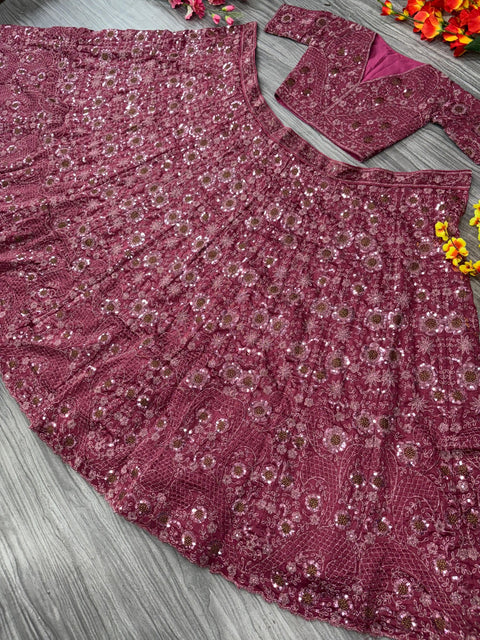 New Premium Chinon Silk Embellished With Heavy Thread Embroidery ,Glitter Dori And Heavy Sequins Work Lehenga
