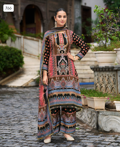 New Chinon Chiffon Pakistani Printed with handwork Pakistani Style Kurta With Palazzo & Printed Dupatta