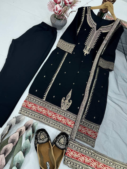 NEW DESIGNER PARTY WEAR HEAVY EMBROIDERY CODING SEQUENCE WORK 3 PIS SUIT SET