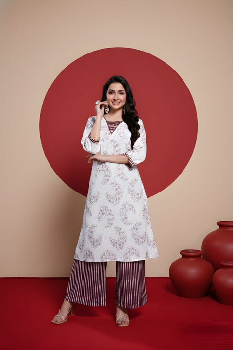 New Cotton printed a-line kurta with plazzo