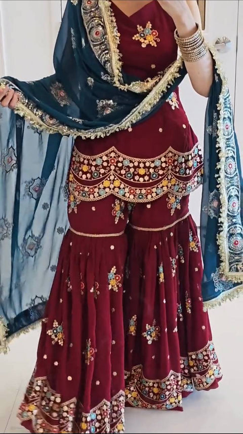 New Designer Party Wear Look Top-sarara and Dupatta With Heavy Embroidery Work