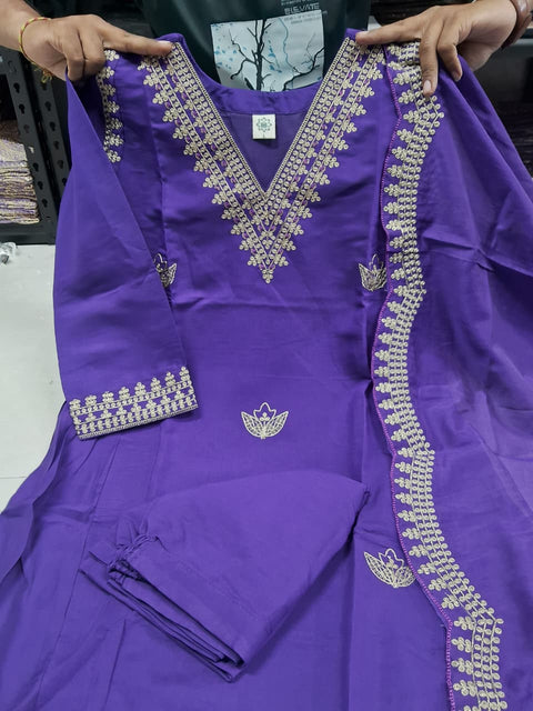 New Premium Chanderi Cotton kurti pant dupatta set