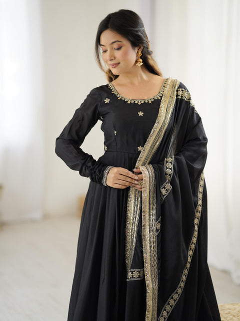 New Chinon SilkThred with Sequnce work Gown