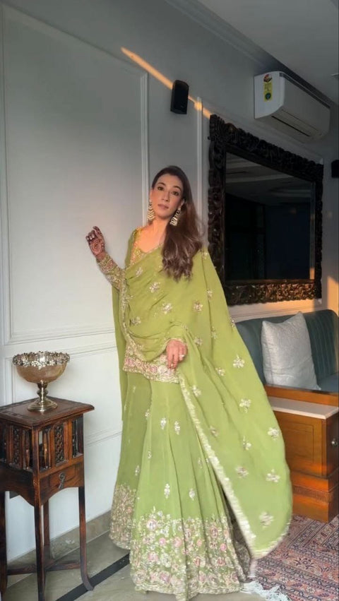 New Designer Collection In Pure Heavy Faux Georgette With Heavy Embroidery Sequence Work Top-Bottom And Dupatta Set Fully Stitched Ready To Wear