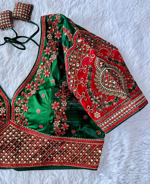 New Beautiful Copper Jari With 4 Sequence Heavy Embroidery Work Blouse