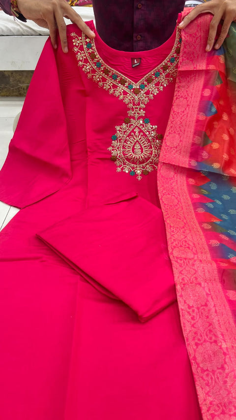 New HEVAY DIMOND SILK COTTON FABRIC NECK WORK* Dress