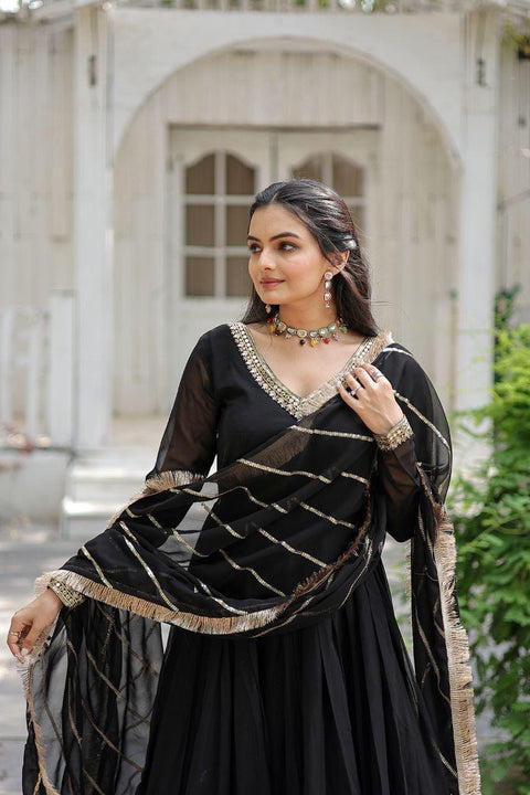 New Faux Blooming Gown with Dupatta With Attractive Embroidered Sequins work with Lace Border