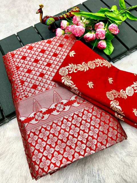 New Pure Litchi Silk Saree With Running Contrast Blouse With extra Matching Blouse