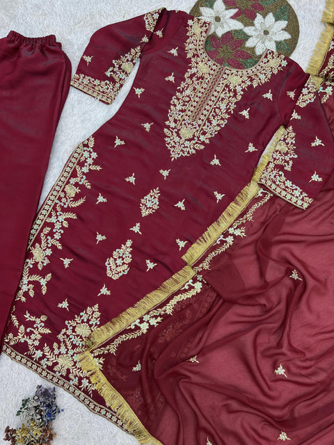 New BEAUTIFUL EMBROIDERY SEQUENCE WORKPRESENTING 3 PIECE STYLISH KURTI, PLAZOO AND DUPATTA