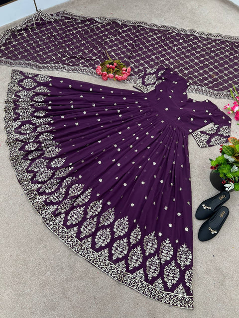 New Beautiful Elegant Embroidered Sequence Designer Anarkali Gown