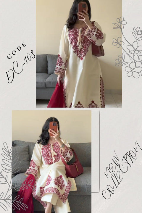 New Festival Heavy Embroidery with Thread   kurti pant Dupatta