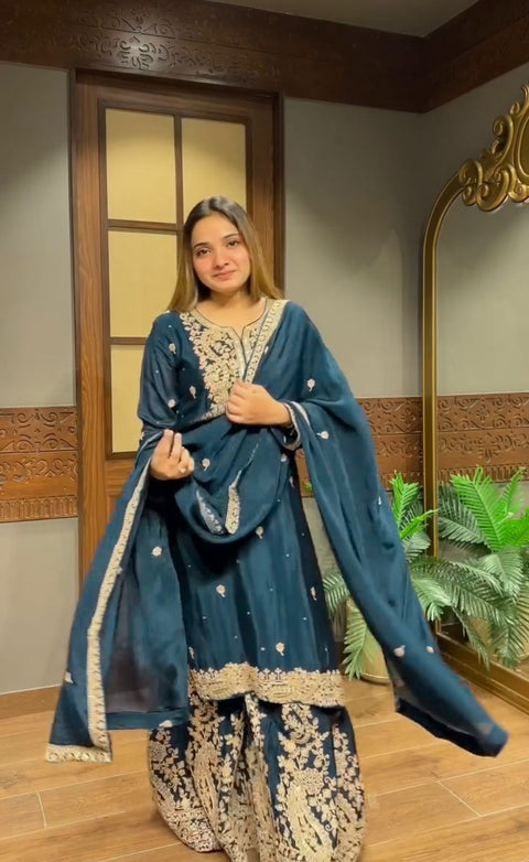 NEW Launching Designer Party WearHeavy Chinon Silk Plazo with Dupatta