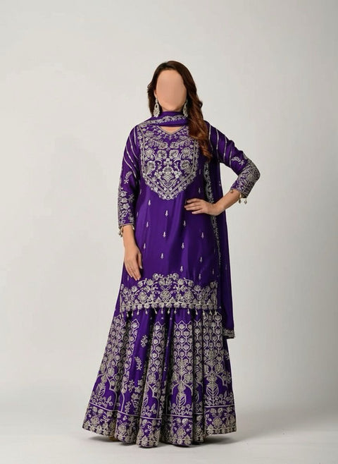 New Premium chinon Silk thread with Sequnce with Fourside lace broder  Dress