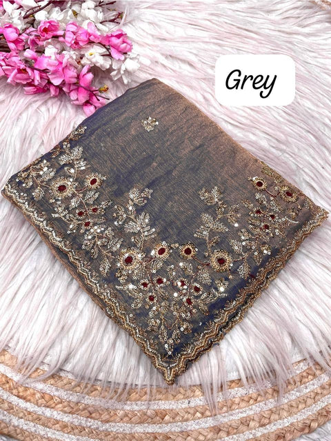 New sequence  coding embroidery work with  Sequence Butti in  Body Parts saree
