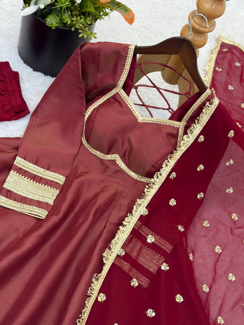 New Premium Heavy Lace Work Designer Anarkali Three Piece Set
