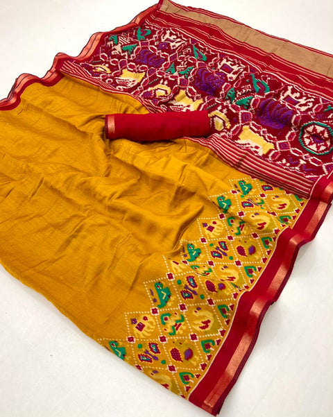 New latest design Soft  silk reach pallu patola  print  & High quality weaving all over saree
