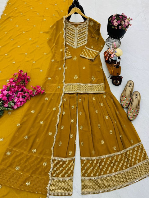 New Designer Party Top Pallazo & Dupatta Set